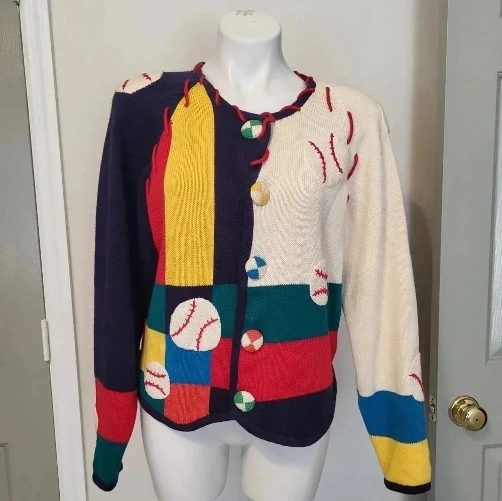 Vintage Lisa Nichols Embroidered Stitching Baseball Sport Theme Cardigan(L)